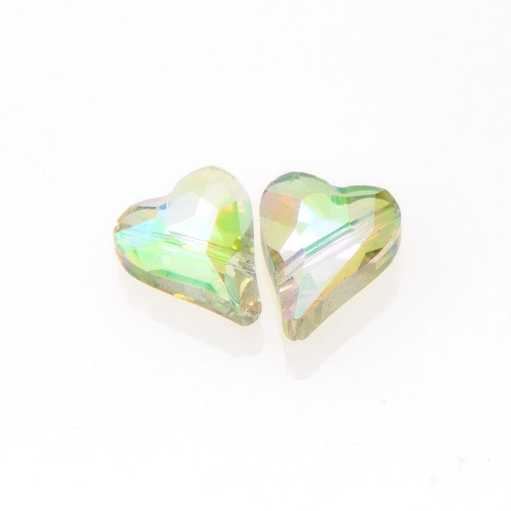 10HT586-D: FC Heart Bead Green/Pink AB Diagonal Hole 10x12mm - 10PC