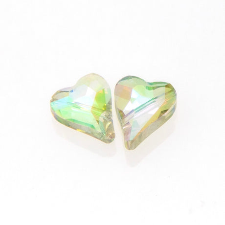 10HT586-D: FC Heart Bead Green/Pink AB Diagonal Hole 10x12mm - 10PC