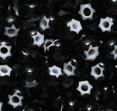 32SB109-WS: CZ Seed Bead White Heart Star Black 32/0 Loose 100GM