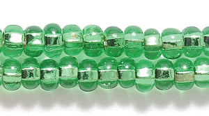 6SB481: CZ Seed Bead Silver Lined LT Green Square Hole 6/0 36STR