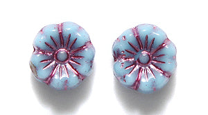 9FL162-94: CZ Flower Turquoise Blue With Pink Luster 9mm