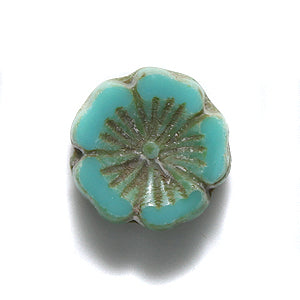 14FL185-A6: CZ Daisy Disc Turquoise Green With Stone 14mm