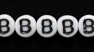 6LB-B: CZ Alphabet Beads- B White/black 6mm 400PC