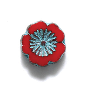 14FL146-A9: CZ Daisy Disc Red With Turquoise 14mm 6PC