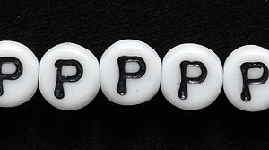 6LB-P: CZ Alphabet Beads P White/black 6mm 400PC