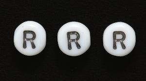 6LB-R: CZ Alphabet Beads- R White/black 6mm 400PC