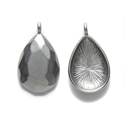 FI1861-SR: Beveled Tear Drop 12x20mm Satin Rhodium 1PC