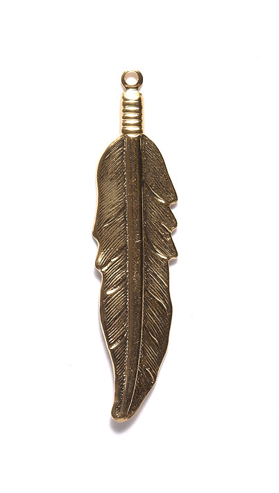 45FI650-G: Feather Charm Gold PLT 45mm  6PC