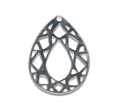 KP129-S: Pendant Filigree Teardrop 19x25mm Silver Plating-1PC