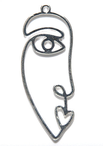 KP143-S: Pendant Abstract Face 15x40mm Silver PLT-1EA