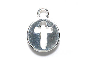 KP128-S: Charm Cross Disc 10.5x14mm Zinc Silver Plating 1PC