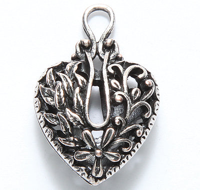 ME4025-AS: Puffed Heart Flower ANT Silver 21x32mm-2PC