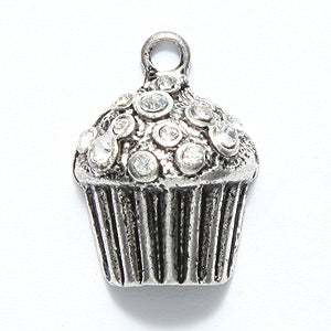 ME5128-S: Charm Cupcake Crystal R/S Silver 15x20mm-5PC