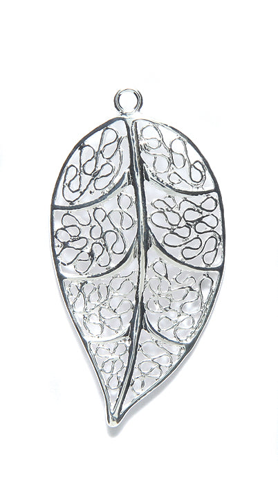 ME5930-S: Brass Leaf Filigree Design 22x42mm Silver 1PC