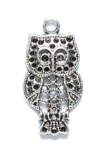 ME5478-S: CHARM Owl Silver 16x32mm-12PC