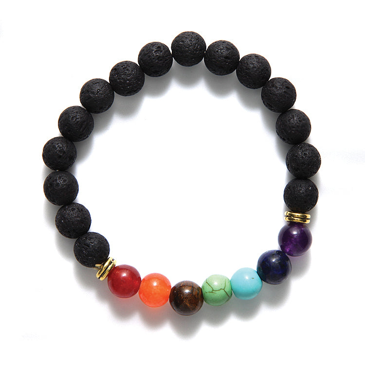 ST5702-CHK: Lava Stone Chakra Bracelet Stretch-1EA