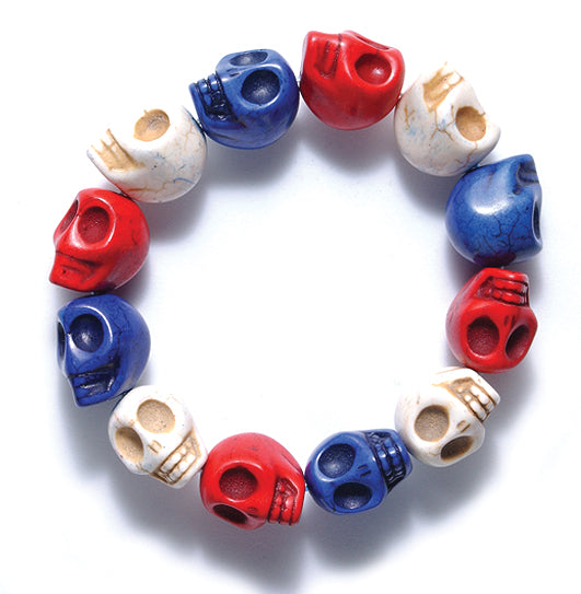 ST50-RWBB: Skull Bracelet Red/whte/blue 13x18mm