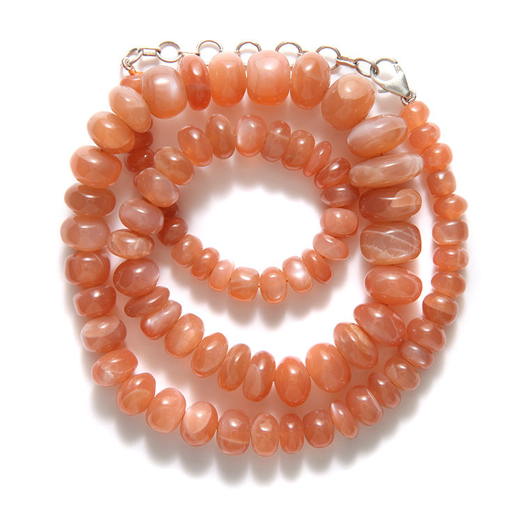 ST185-PNR: Natural Peach Moonstone Graduated 6-15mm Roundelle Necklace