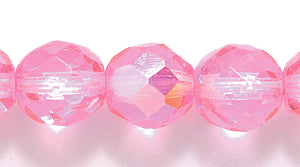 8FC592-CR: CZ Round Faceted Hot Pink Coated AB 8mm 25PC