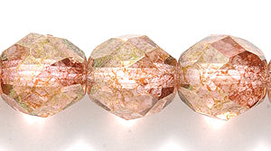 8FC093R: Czech Faceted Round Picasso Pink On Crystal 8mm - - 25 Piece Pack