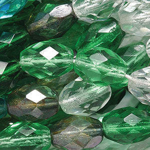 37FC9016R: CZ Faceted Oval Mix Greens/crystal 7x9mm-30PC