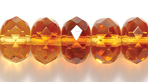 77FR5255R: CZ Faceted Rondelle 2 Tone LT/DK Topaz 9mm-50PC