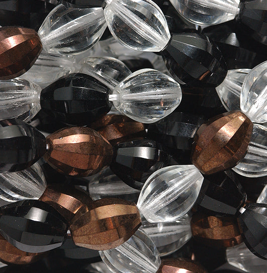 36FA9007R: CZ Global Faceted Bronze/black/crystal 9x12mm-20PC