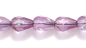 43FC098R: CZ Faceted Drop LT Amethyst Picasso On Crystal 5x7mm-40PC