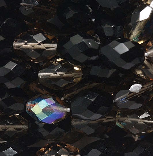 39FC9009R: Faceted Oval Black/gray Mix 13x10mm-15PC