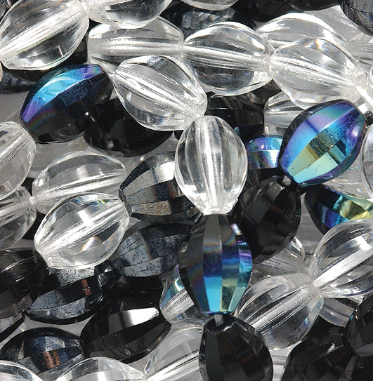 36FA9001R: CZ Global Faceted Black/crystal/black AB/gunmetal 9x12mm-20PC