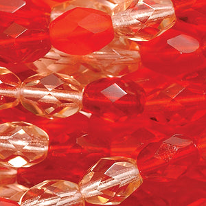 36FC9004R: CZ Faceted Oval Mix Orange/ruby 6x8mm-50PC