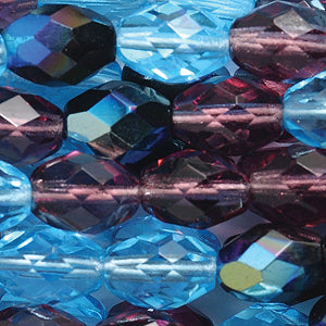 37FC9008R: CZ Faceted Oval Mix Aqua/amethyst/black AB 7x9mm-30PC