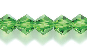 86CD282: Cut CRY Bicone Peridot A A A 6mm 15-16" STR