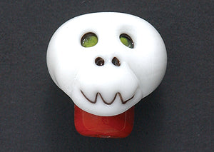 14AL999: Glass Skull White Red Neck 15mm -1PC