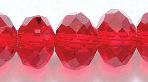 77CD244: Cut Crystal Round Rondelle Ruby 8x10mm 1STR