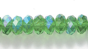 73CD588: Crystal Round Rondelle Deep Green AB 4x6mm 1STR