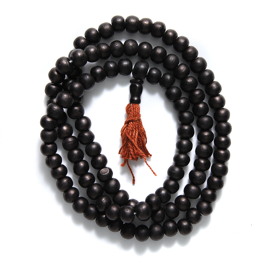 10BN109-MA: Bone Mala Necklace Black Round 10mm