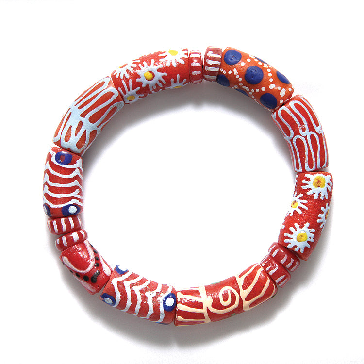 GA1000-5: Krobo Powder Glass Bracelet Red - 1 Each