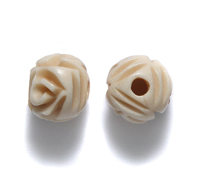 12BN153-R: Bone Carved Rose Round Antique Finish 12mm Average 6 Pieces