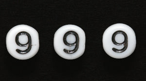 6LB-9R: CZ Number Beads-9 White/black 6mm-50PC