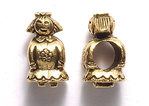 PW1155-AG: Bead Girl W/5mm Horizontal Hole Ant Gold 7x13mm-1PC