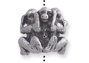 PW438-S: Bead Monkey No See-hear-speak Ant Pewter 13mm 1PC