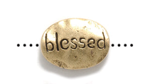 PW1052-AG: Bead Oval W/Word Blessed Ant Gold 9x12mm-1PC