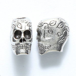 PW2264-S: Large Hole Leaf Sugar Skull Silver 12mm-1PC