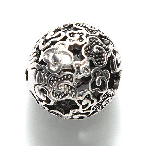 ME4184-S5: Bead Round Flower Design Silver 18mm-3PC