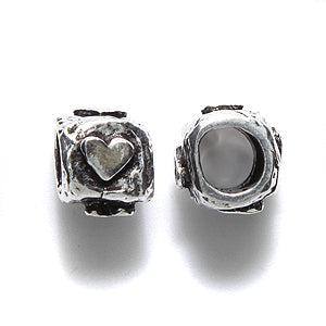 IN185-52: Bead With Heart 5mm Hole Slver 9x7mm-6PC