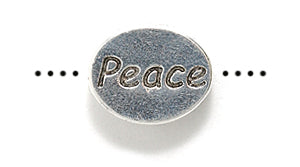 PW3212-AS: Bead Oval w/Word Peace Bright Silver 9x10mm-1PC