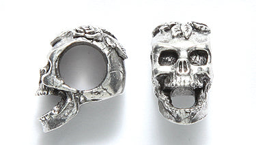 PW6362-S: Large Hole Sugar Skull Horizontal Hole 10mm Silver-1PC