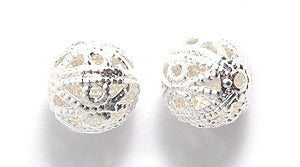 8ME813: Metal Filigree Bead Round 8mm Bright SIL-12PC