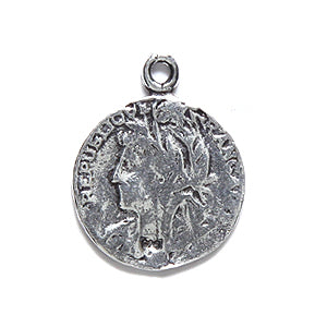 IN185-22: Zinc Faux Coin Pendant Sil 14mm-8PC